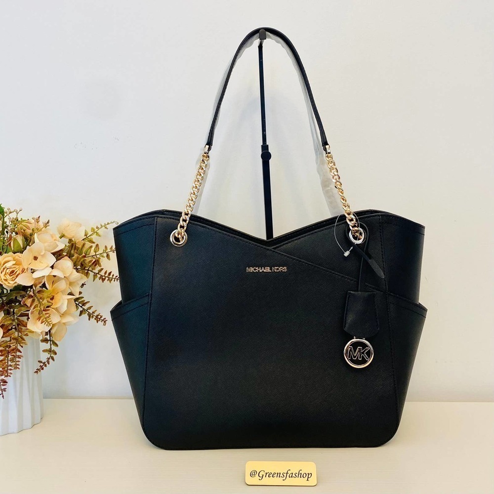 Michael Kors Purse jet set travel large chain tote shoulder bag black - Picture 1 of 10
